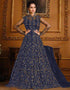Designer Party Wear Heavy Readymade Salwar Suit Collectio Navy Blue Heavy Butterfly Net Pant Anarkali Front View