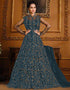 Designer Party Wear Heavy Readymade Salwar Suit Collectio Teal Heavy Butterfly Net Pant Anarkali Front View