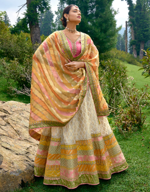 Designer Bridal Silk Heavy Lehenga Choli Collection Pink Pure Raw Silk Lehenga Choli Close-up View