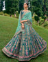 Designer Bridal Silk Heavy Lehenga Choli Collection Teal Blue Pure Raw Silk Lehenga Choli Close-up View