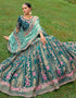 Designer Bridal Silk Heavy Lehenga Choli Collection Teal Blue Pure Raw Silk Lehenga Choli Back View