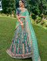 Designer Bridal Silk Heavy Lehenga Choli Collection Teal Blue Pure Raw Silk Lehenga Choli Front View