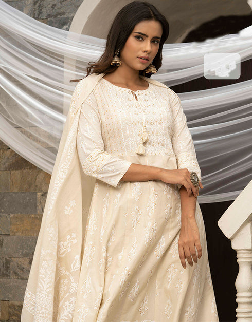 Traditional Function Wear Readymade Cotton Cambric Suit Collection Cream Cotton Cambric Pant Straight Close-up View