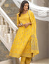 Traditional Function Wear Readymade Cotton Cambric Suit Collection Yellow Cotton Cambric Pant Straight Close-up View