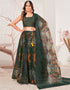 Designer Party Wear Readymade Organza Lehenga Choli Green Art Silk Lehenga Choli Front View