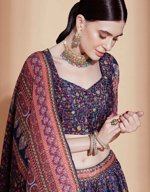 Party Wear Chinon Heavy Lehenga Choli Collection Purple Chinon Lehenga Choli Front View