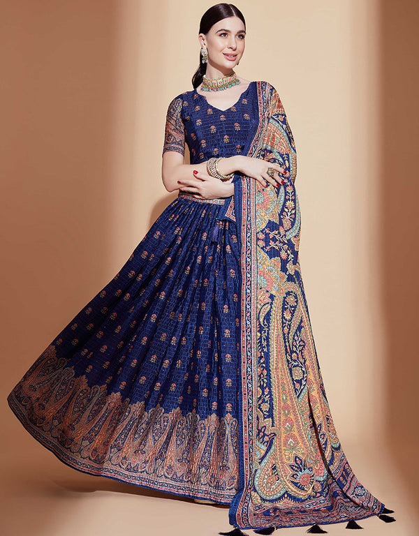 Party Wear Chinon Heavy Lehenga Choli Collection Blue Chinon Lehenga Choli Front View