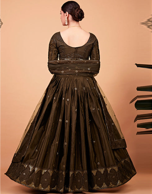 Desugner Party Wear Tabby Silk Lehenga Choli Collection Mehendi Tebi Silk Lehenga Choli Back View