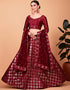 Desugner Party Wear Tabby Silk Lehenga Choli Collection Cherry Red Tebi Silk Lehenga Choli Close-up View
