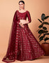 Desugner Party Wear Tabby Silk Lehenga Choli Collection Cherry Red Tebi Silk Lehenga Choli Front View