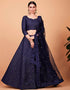 Desugner Party Wear Tabby Silk Lehenga Choli Collection Navy Blue Tebi Silk Lehenga Choli Front View