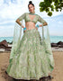 Designer Wedding Party Wear Heavy Lehenga Choli Collection Lime Green Net Lehenga Choli Front View