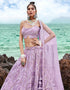 Designer Wedding Party Wear Heavy Lehenga Choli Collection Lavender Net Lehenga Choli Close-up View