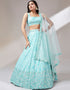 Designer Party Wear Heavy Lehenga Choli Collection Turquoise Blue Poly Georgette Lehenga Choli Front View