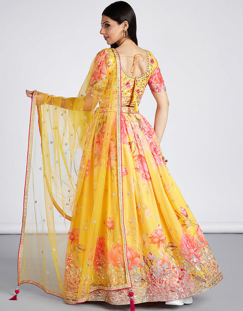 Designer Party Wear Heavy Lehenga Choli Collection Multi Organza Lehenga Choli Back View