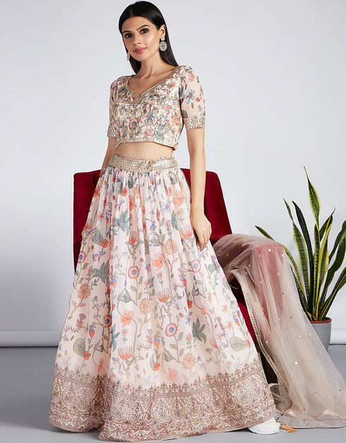Designer Party Wear Heavy Lehenga Choli Collection Multi Organza Lehenga Choli Close-up View