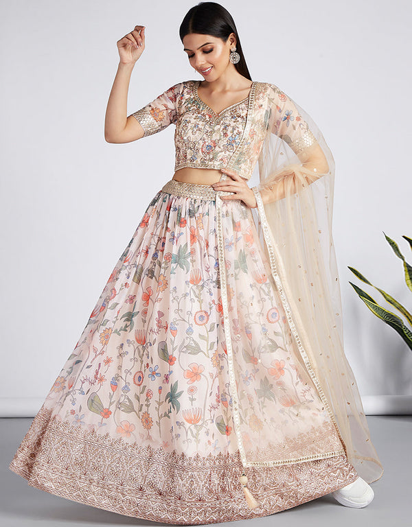 Designer Party Wear Heavy Lehenga Choli Collection Multi Organza Lehenga Choli Front View