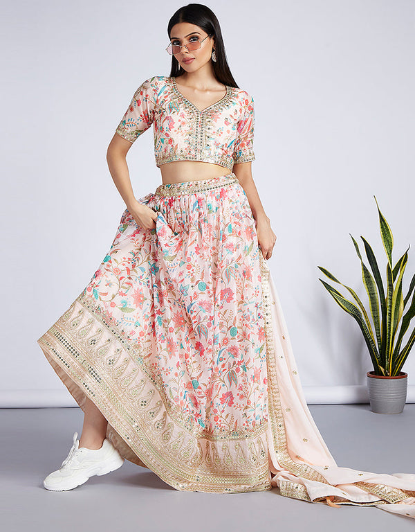 Designer Party Wear Heavy Lehenga Choli Collection Multi Organza Lehenga Choli Front View