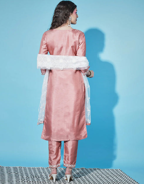 Designer Party Wear Silk Blend Readymade Suit Collection Peach Silk Blend Pant Straight Side View