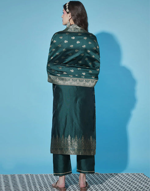 Traditional Function Wear Cotton Silk Readymade Suit Collection Green Cotton Silk Jacquard Pant Straight Side View