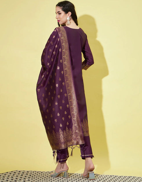 Traditional Function Wear Cotton Silk Readymade Suit Collection Purple Cotton Silk Jacquard Pant Straight Side View