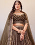 Treding Wedding Wear Heavy Lehenga Choli Collection Brown Slub Georgette Lehenga Choli Close-up View