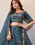 Treding Wedding Wear Heavy Lehenga Choli Collection Teal Blue Slub Georgette Lehenga Choli Close-up View