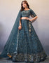 Treding Wedding Wear Heavy Lehenga Choli Collection Teal Blue Slub Georgette Lehenga Choli Front View