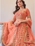 Exclusive Wedding Wear Heavy Lehenga Choli Collection Light Orange Net Lehenga Choli Close-up View