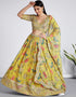 Designer Party Wear Heavy Lehenga Choli Collection Yellow Organza Lehenga Choli Front View