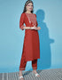 Traditional Function Wear Chinon Silk Readymade Suit Cherry Red Chinon Silk Pant Straight Back View