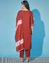 Traditional Function Wear Chinon Silk Readymade Suit Cherry Red Chinon Silk Pant Straight Side View