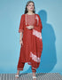 Traditional Function Wear Chinon Silk Readymade Suit Cherry Red Chinon Silk Pant Straight Front View