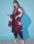 Traditional Function Wear Chinon Silk Readymade Suit Wine Chinon Silk Pant Straight Close-up View