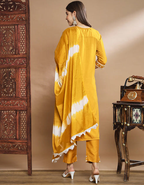 Traditional Function Wear Chinon Silk Readymade Suit Mustard Chinon Silk Pant Straight Side View