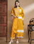 Traditional Function Wear Chinon Silk Readymade Suit Mustard Chinon Silk Pant Straight Front View