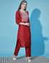 Traditional Function Wear Silk Blend Readymade Suit Cherry Red Silk Blend Pant Straight Back View