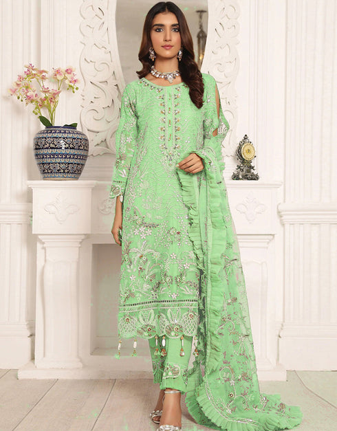 Designer Function Wear Butterfly Net Salwar Suit Collection Pista Butterfly Net Pant Straight Front View