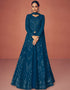 Designer Function Wear Real Georgette Salwar Suit Collection Teal Real Georgette Pant Anarkali Front View