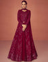 Designer Function Wear Real Georgette Salwar Suit Collection Maroon Real Georgette Pant Anarkali Front View
