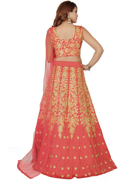 Function Wear Heavy Designer Fancy Lehenga Choli Peach Cotton Lehenga Choli Back View