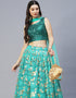 Function Wear Heavy Designer Fancy Lehenga Choli Teal Green Sequined Fabric Lehenga Choli Back View
