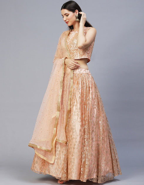 Function Wear Heavy Designer Fancy Lehenga Choli Pink Sequined Fabric Lehenga Choli Close-up View