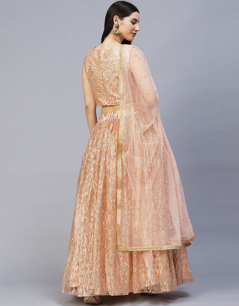 Function Wear Heavy Designer Fancy Lehenga Choli Pink Sequined Fabric Lehenga Choli Back View