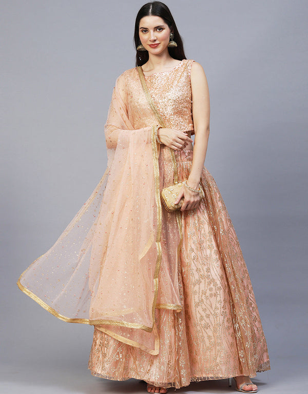 Function Wear Heavy Designer Fancy Lehenga Choli Pink Sequined Fabric Lehenga Choli Front View