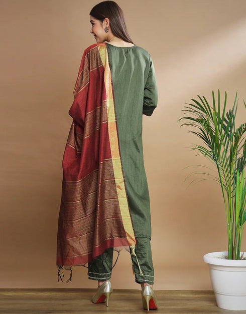 Traditional Function Wear Pure Silk Blend Readymade Suit Mehndi Pure Silk Blend Pant Straight Side View