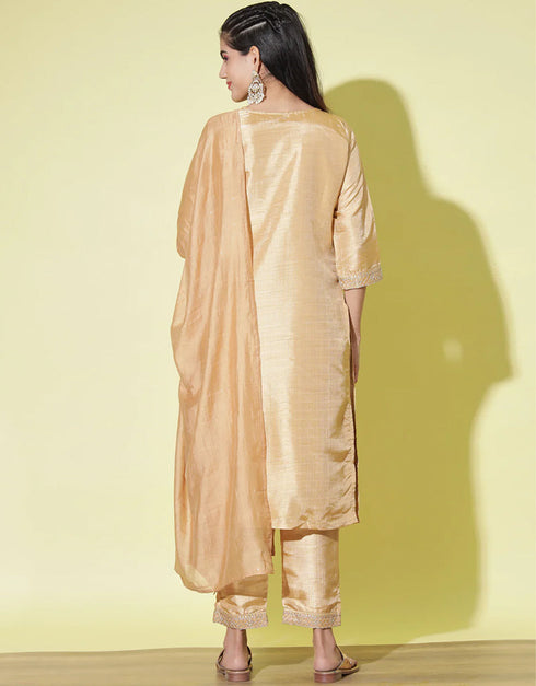Traditional Function Wear Silk Blend Readymade Suit Cream Silk Blend Pant Straight Side View