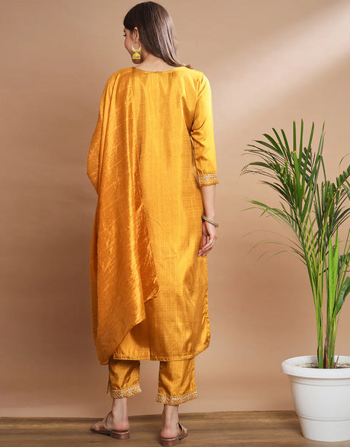 Traditional Function Wear Silk Blend Readymade Suit Mustard Silk Blend Pant Straight Side View