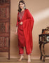 Traditional Function Wear Silk Blend Readymade Suit Red Silk Blend Pant Straight Close-up View
