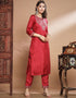 Traditional Function Wear Silk Blend Readymade Suit Red Silk Blend Pant Straight Back View
